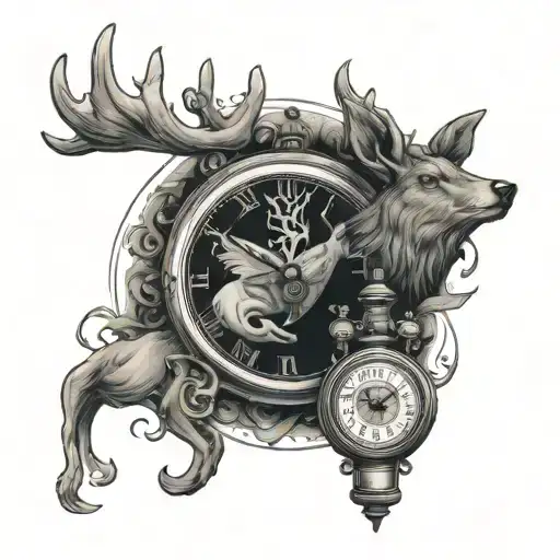 Sand Timer Time Running With A Deer Or Wolf Head