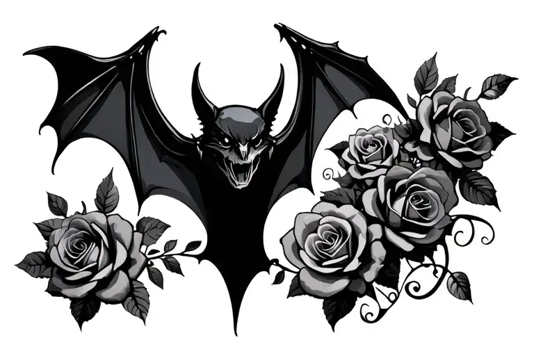 Gothic Bat Surrounded With Roses