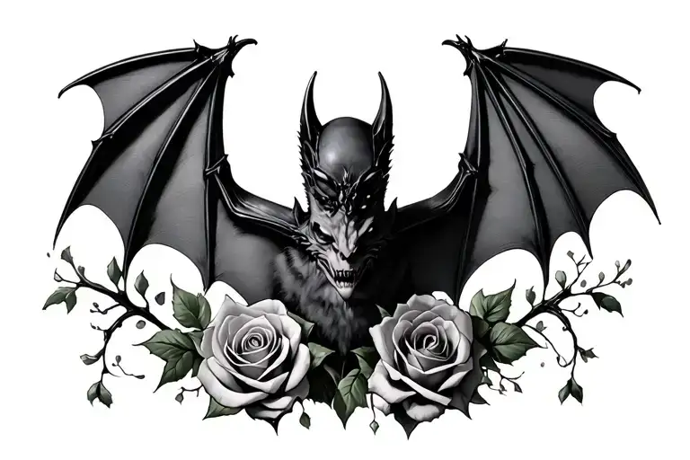 Gothic Bat With Roses