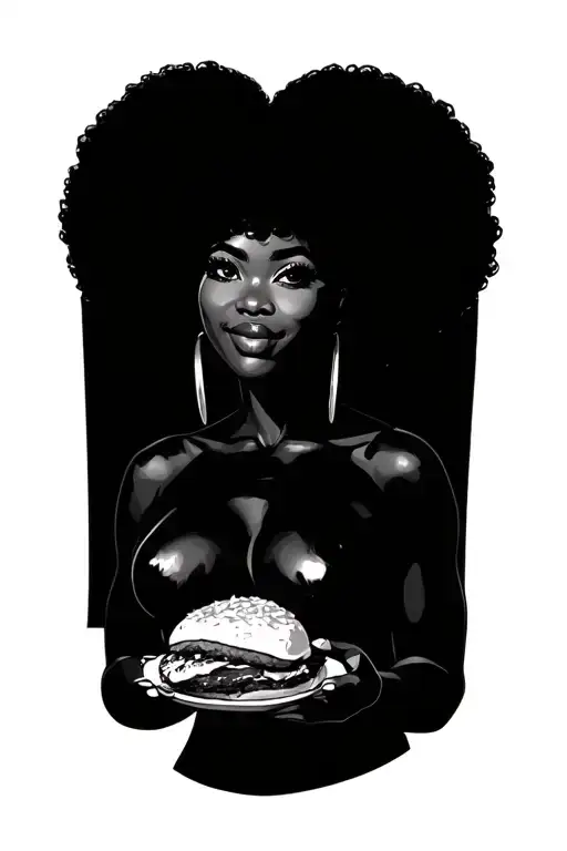 Fat Black Pinup Girl With Afro Holding Food