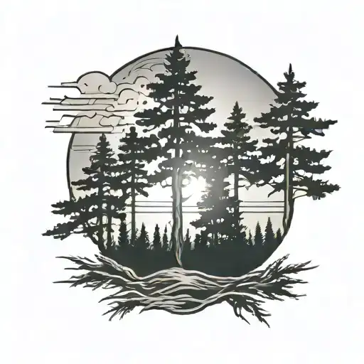 Pine Trees With Sun Rising