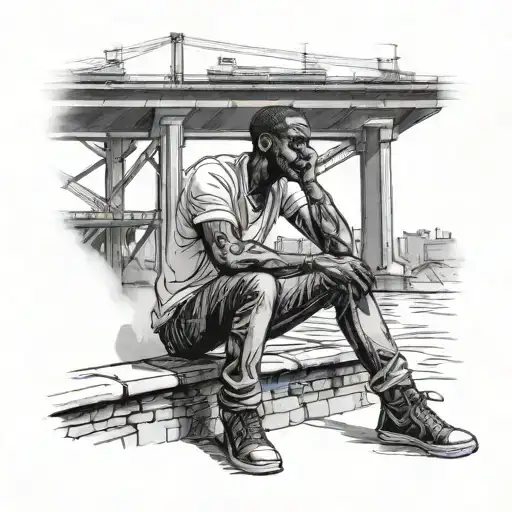 Black Skinny Guy Sitting Above Fransisco Bridge Watching Steam Ships Leave