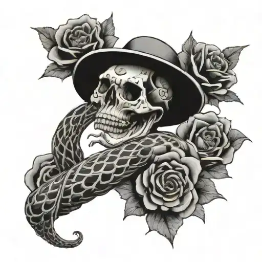 Snake Skeleton And Flowers
