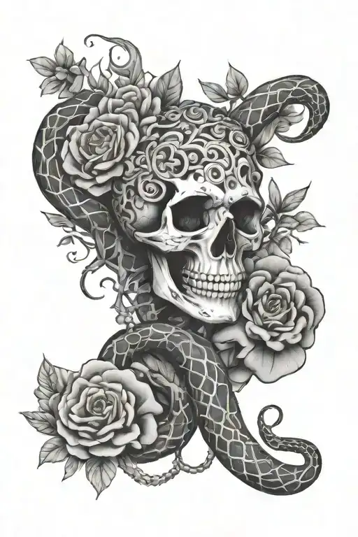 Snake And Skeleton And Flowers