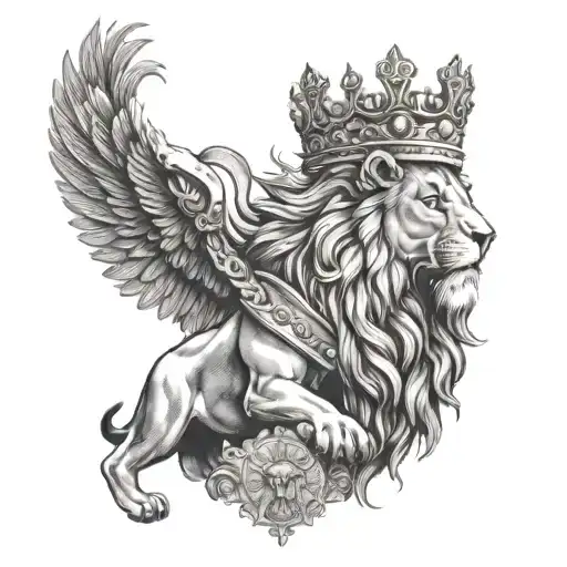 Gladiateur Et Lion Wearing A Crown