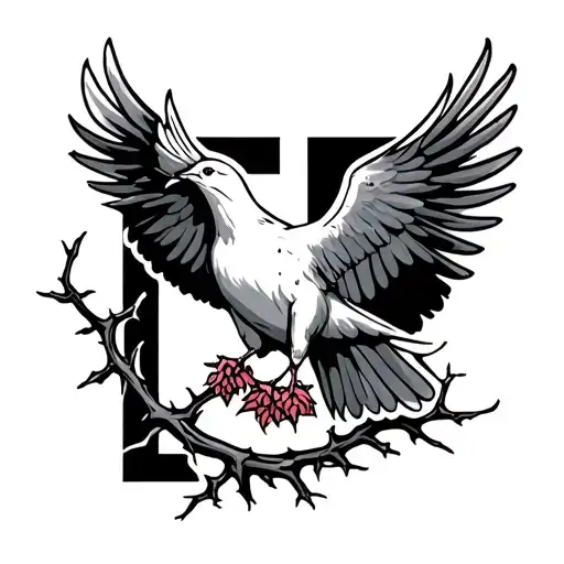 Dove Carrying A Thorny Vine With A Cross Background