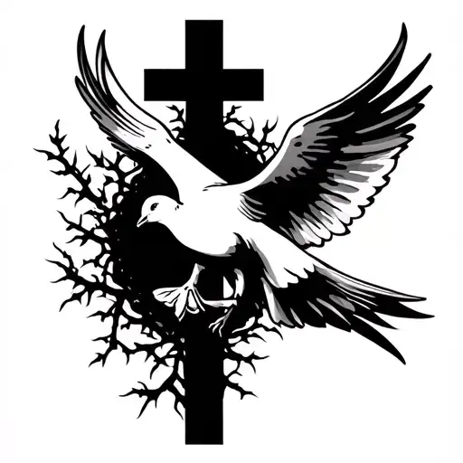 Dove Carrying A Thorny Vine With A Cross Background