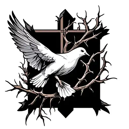 Dove Carrying A Thorny Vine With A Cross Background