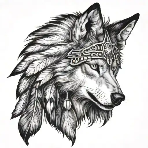 Realistic Wolf Headdress Being Worn By Native American