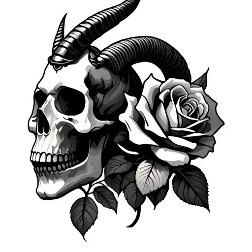 Skull And Rose And Capricorn Zodiac Sign