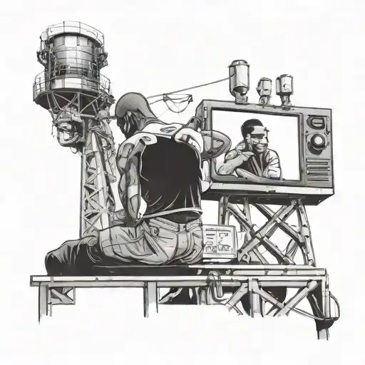 Black Guy Sitting On A Billboard Next To An Automation Tower