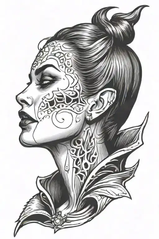 Female Vampire Side Profile Fangs