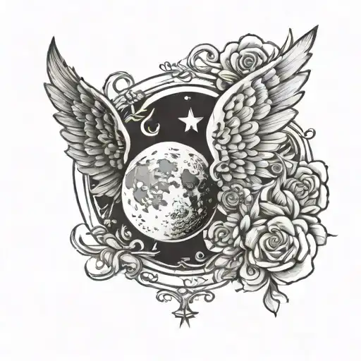 Delicate Little Tattoo As A Line With A Moon Crown And Wings Very Delicate