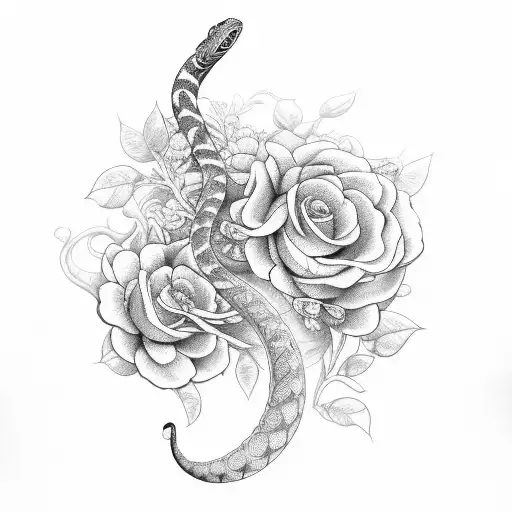 A White Snake With Various Flowers Around It