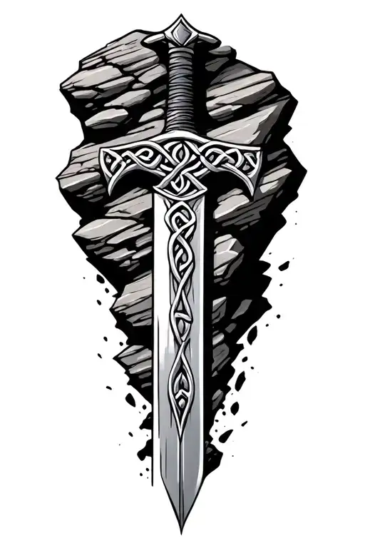 Celtic Sword Sticking Out Of A Rock