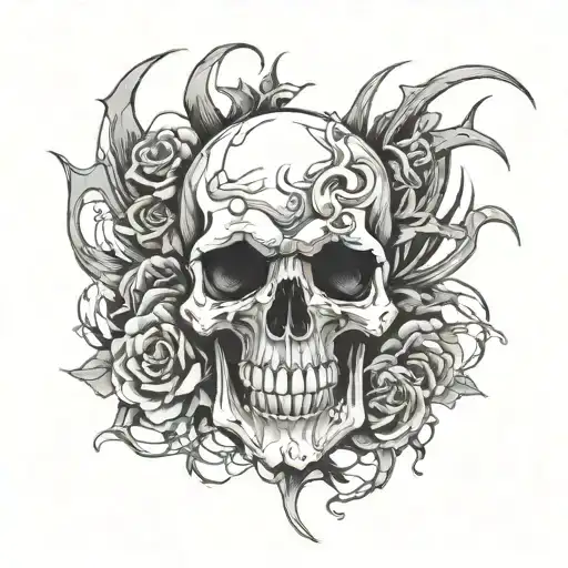 Cybergillism Forearm Skull Tattoo Design Combining Elements