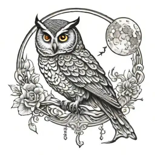 Owl And Moon Surrounded
