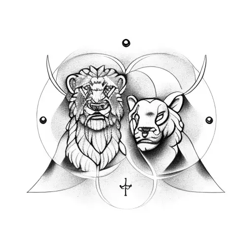 Couples Tattoo Using Zodiac Signs Where Leo Is Protecting Aries