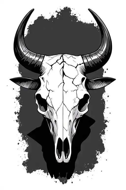 Bull Skull With Broken Horns