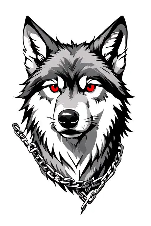 Wolf With Red Eyes And Chain Collar