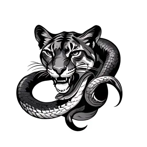 Cougar Fighting Snake