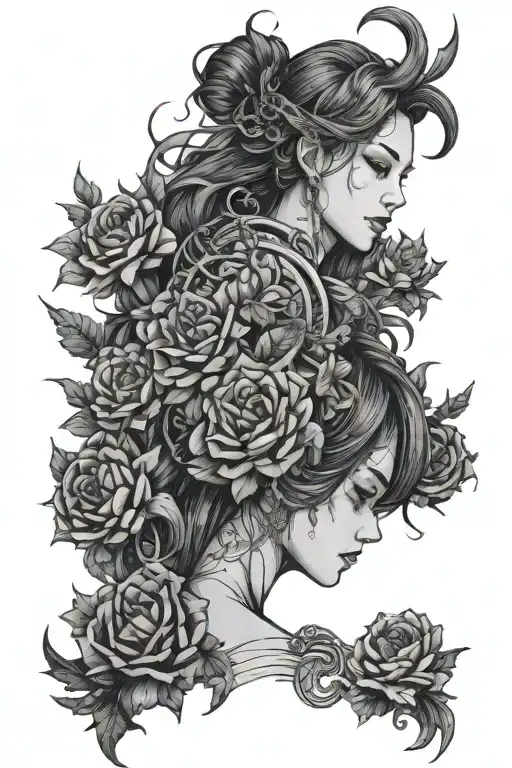 Dark Aestethic Dark Fantasy Clean Tatoo Design No Persons No Woman Just Tatoo In Anime Style