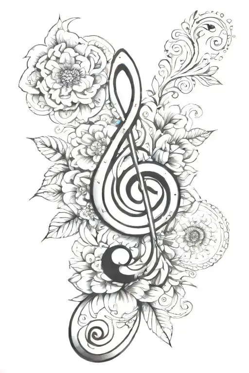 Music Note Mandala Floral Feminine Tattoo Design