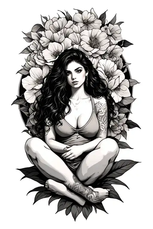 Fine Line Woman Sitting Holding Herself