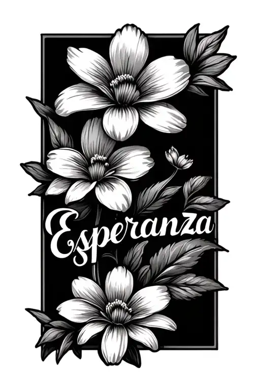 The Name Esperanza With 2 Small Flowers