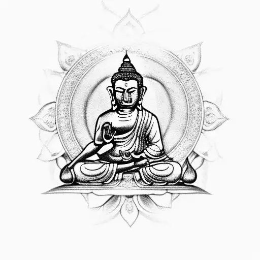 Buddha With Ganesha And Mandalas