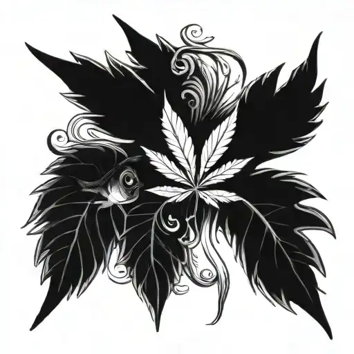 Marijuana Leaf With Fish Swimming