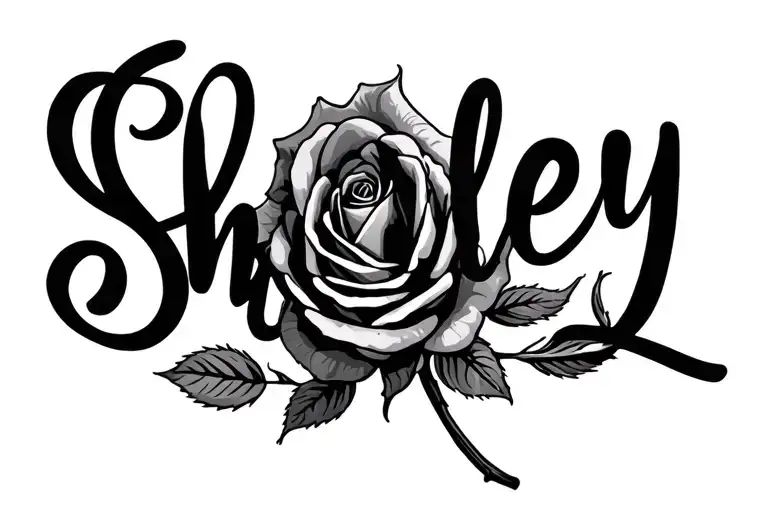 Rose With A Stem Spelling Out Shirley In Cursive
