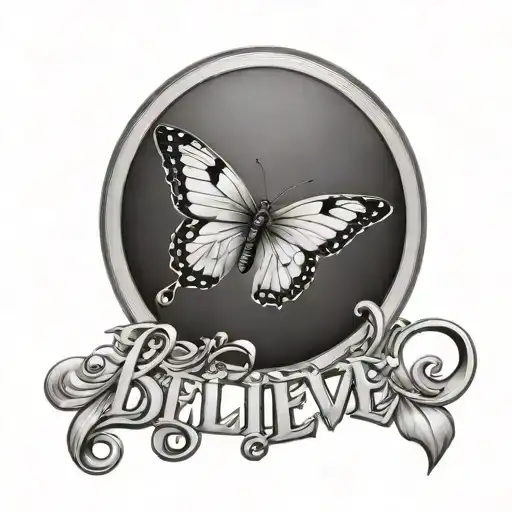 The Word Believe With A Very Small Butterfly Coming Out Of The Last Letter E