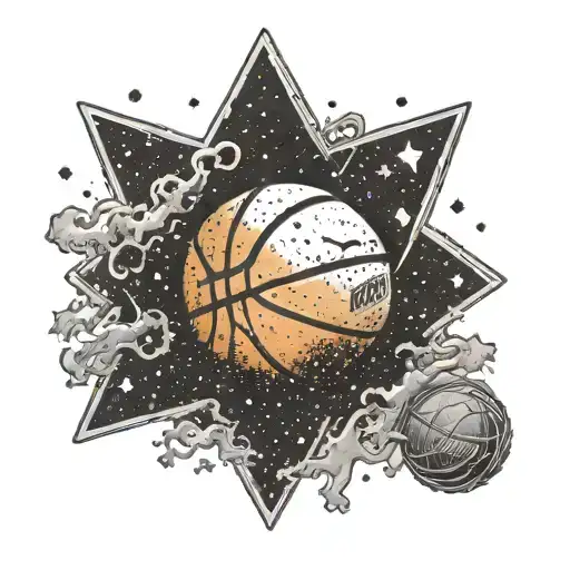 A Basketball With A Galaxy-themed Background And Stars Dotwork Style