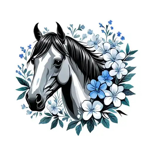 Horse And Forget Me Not Flowers