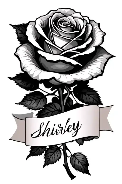 Rose Tattoo Design With Customized Name Stem Shirley