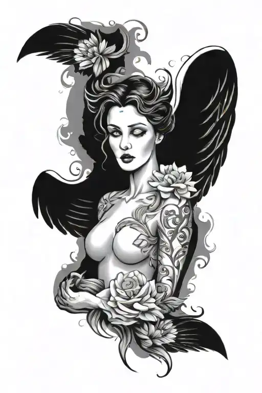 Angel Wings With Woman's Face In The Middle