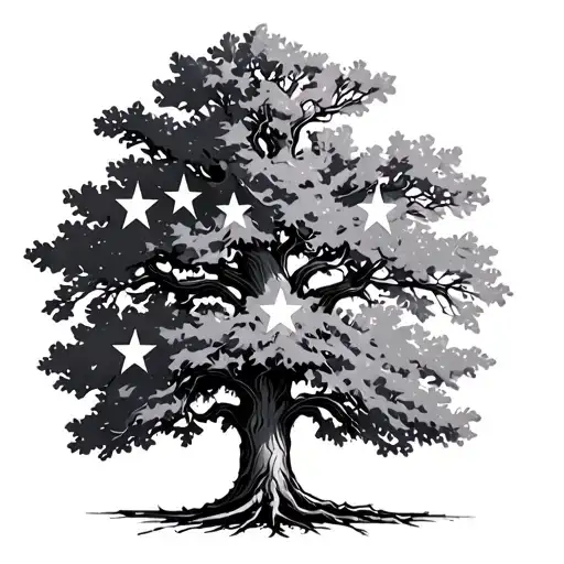Oak Tree With 3 Stars On One Side And 1 On The Other