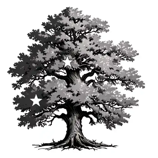 Oak Tree With 3 Stars On One Side And 1 On The Other
