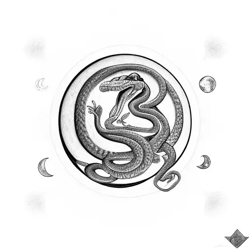 A Snake Coiling Around A Moon With Knowledge Symbols