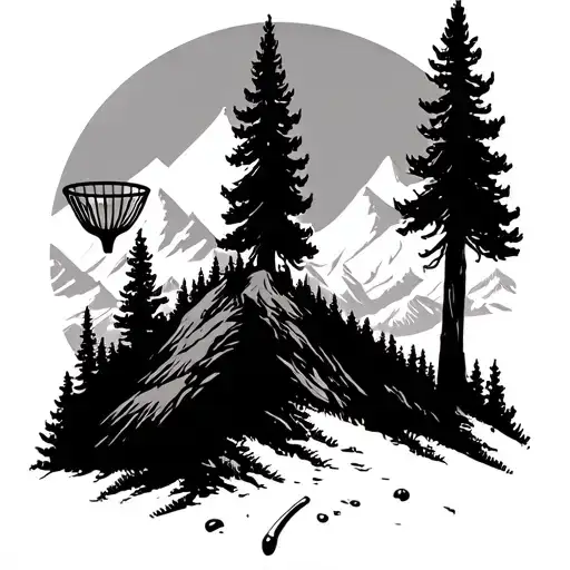 Disc Golf Basket In The Mountains And Trees