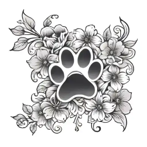Dog Paw Prints With Flowers
