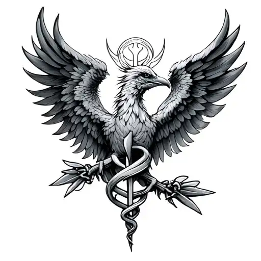 Phoenix With Medical Caduceus Intertwined