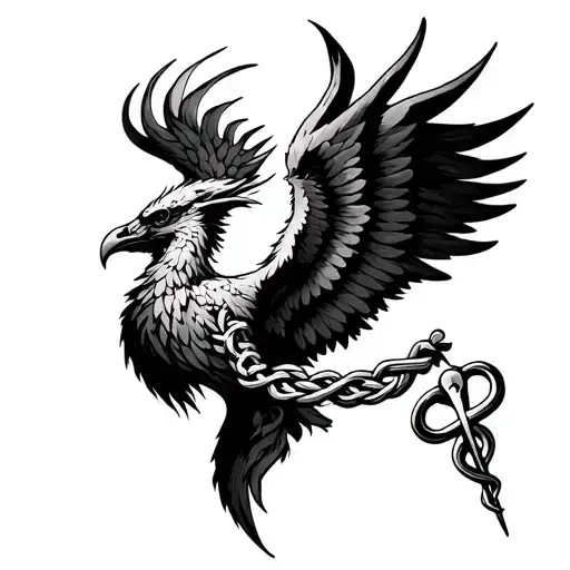 Phoenix With Medical Caduceus Intertwined Above Head