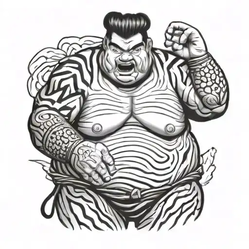 Sumo Wrestler Choking A Tiger Head