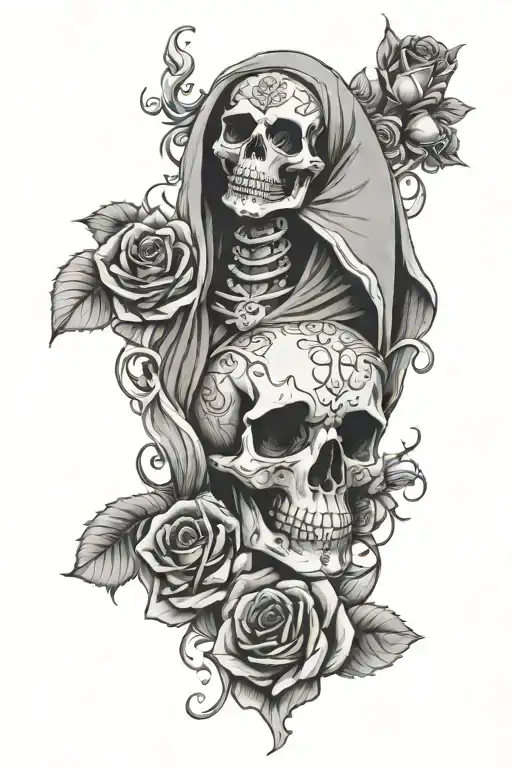 Santa Muerte Breast Skulls Roses