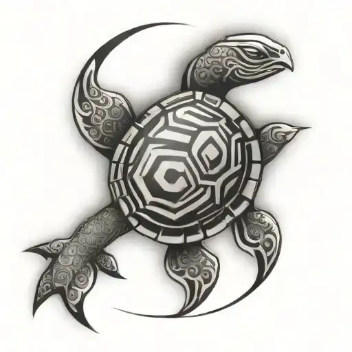 Polynesian Turtle Merging With A Ying Yang