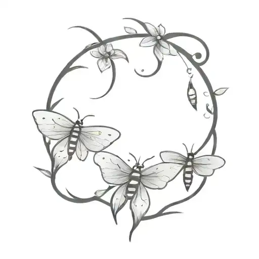 Floral Moth With Lightning Bugs And Light Foliage