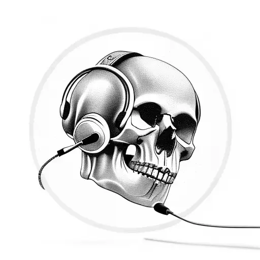 A Skull Wearing Headphones Surrounded By The Phrase 'Amor Mio'