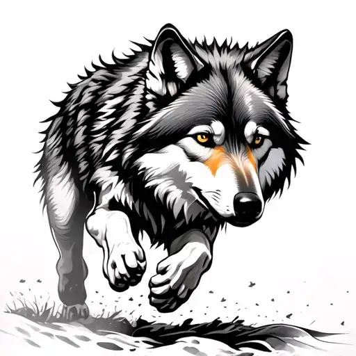 Wolf Running In The Early Morning Sun